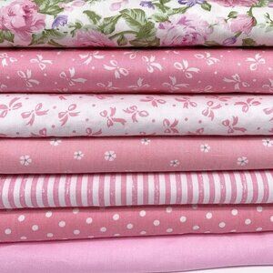 7Pcs 20x20 Inch Peony Cotton Fabric Bundle for DIY Quilting and Crafting